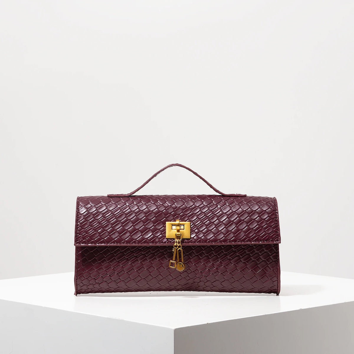 Geometric Baguette Clasp Bag — Dark Red