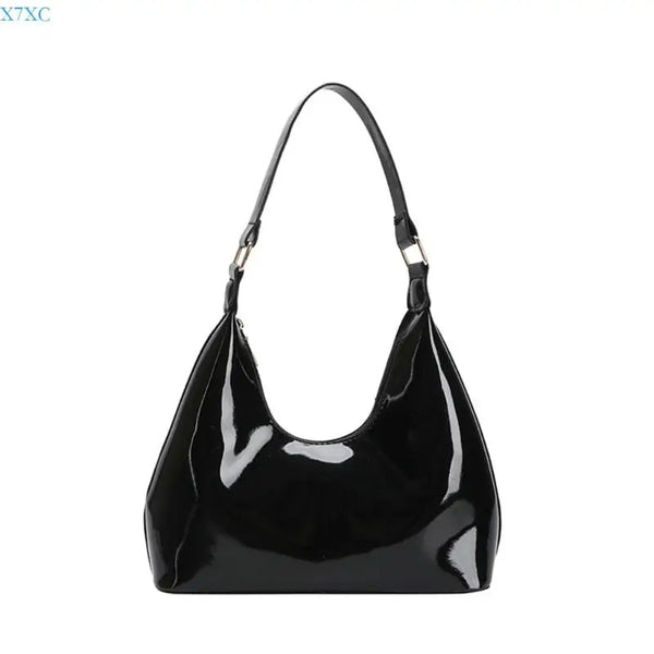 Glossy Crescent Shoulder Bag — black