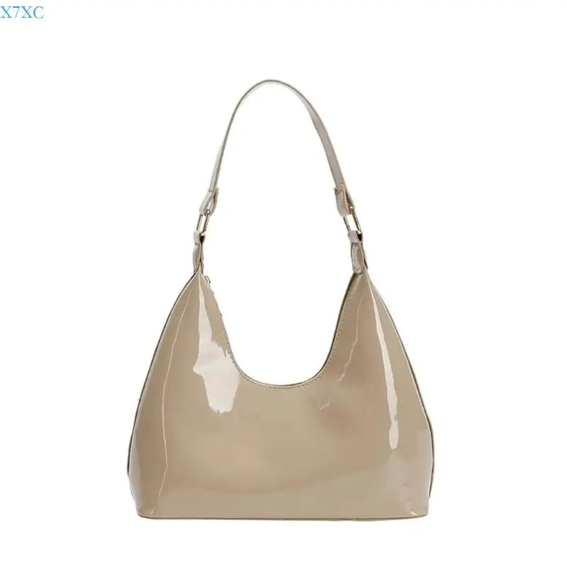 Glossy Crescent Shoulder Bag — Khaki