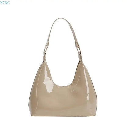 Glossy Crescent Shoulder Bag — Khaki