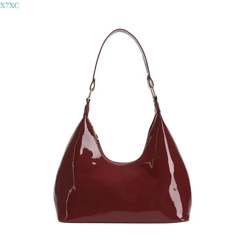 Glossy Crescent Shoulder Bag — Red