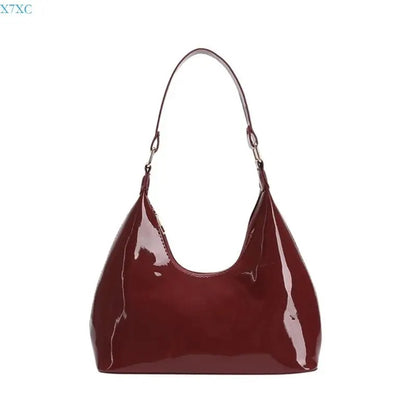Glossy Crescent Shoulder Bag — Red
