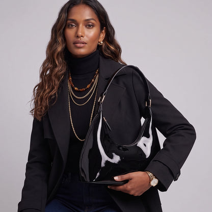 Glossy Crescent Shoulder Bag